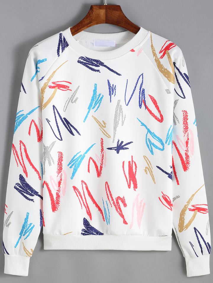 Romwe Graffiti Print Round Neck Sweatshirt