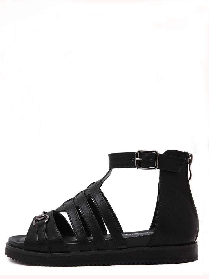 Romwe Black Peep Toe Caged Sandals