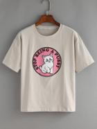 Romwe Lovely Kitty Print Grey T-shirt