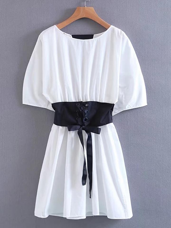 Romwe Lace Up Corset V Cut Back Dress