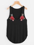 Romwe Curved Hem Tank Top With Embroidered Patches