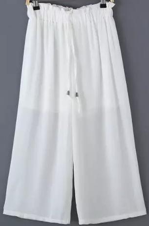Romwe Drawstring Wide Leg White Pant