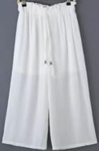 Romwe Drawstring Wide Leg White Pant