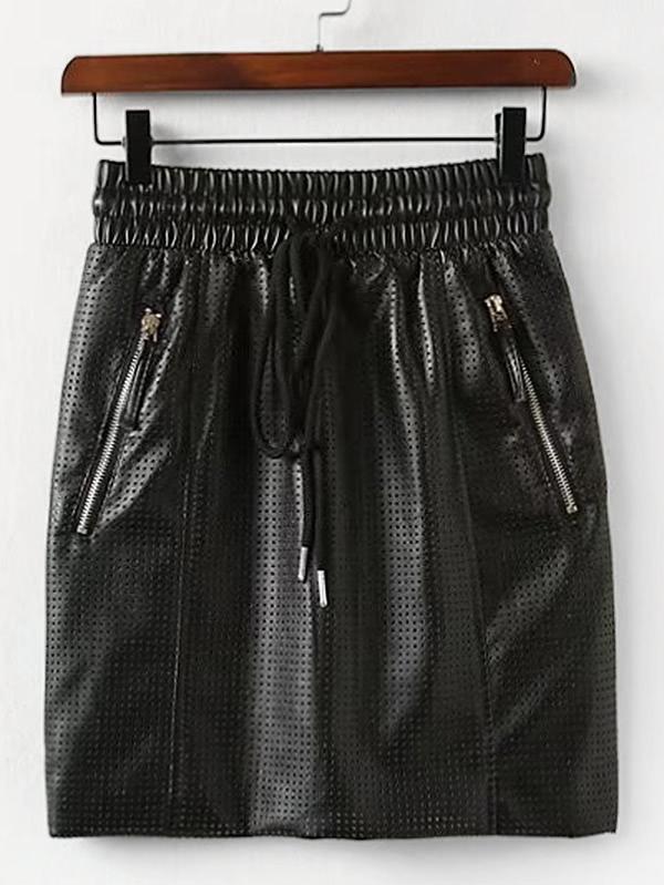 Romwe Laser Cut Drawstring Waist Skirt