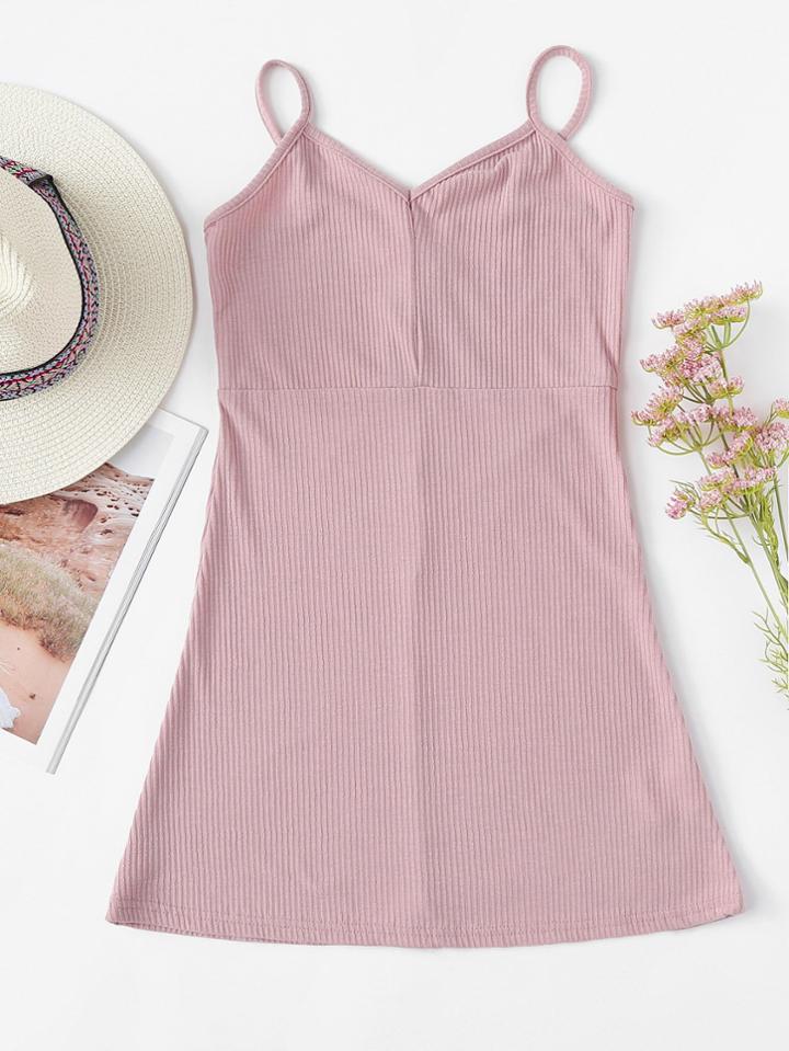 Romwe V Neckline Ribbed Cami Dress