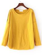 Romwe Drop Sleeve Curved Hem Yellow T-shirt