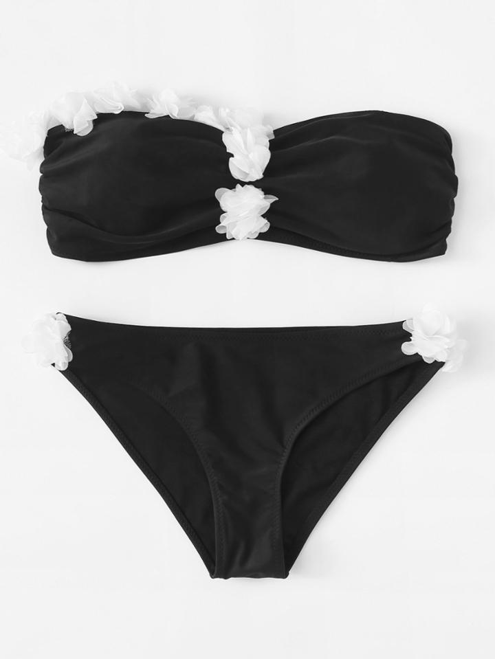 Romwe 3d Applique Knot Back Bikini Set