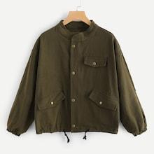 Romwe Single Breasted Drawstring Hem Denim Jacket