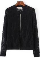 Romwe With Zipper Lace Black Coat