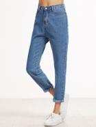 Romwe Blue Cuffed Straight Leg Jeans