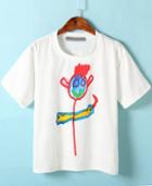 Romwe White Short Sleeve Graffiti Print T-shirt
