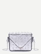 Romwe Silver Studded Design Sequin Chain Bag