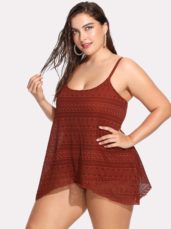 Romwe Lace Swim Dress Set