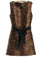 Romwe Sleeveless Zipper Back Leopard Dress With Belt