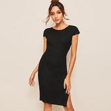 Romwe Solid Split Hem Dress