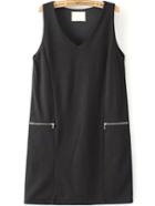 Romwe V Neck With Zipper Dress