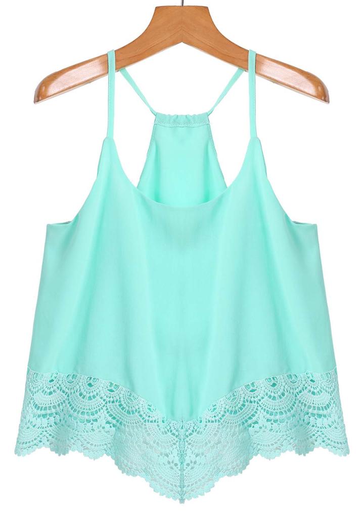 Romwe Spaghetti Strap Lace Green Vest