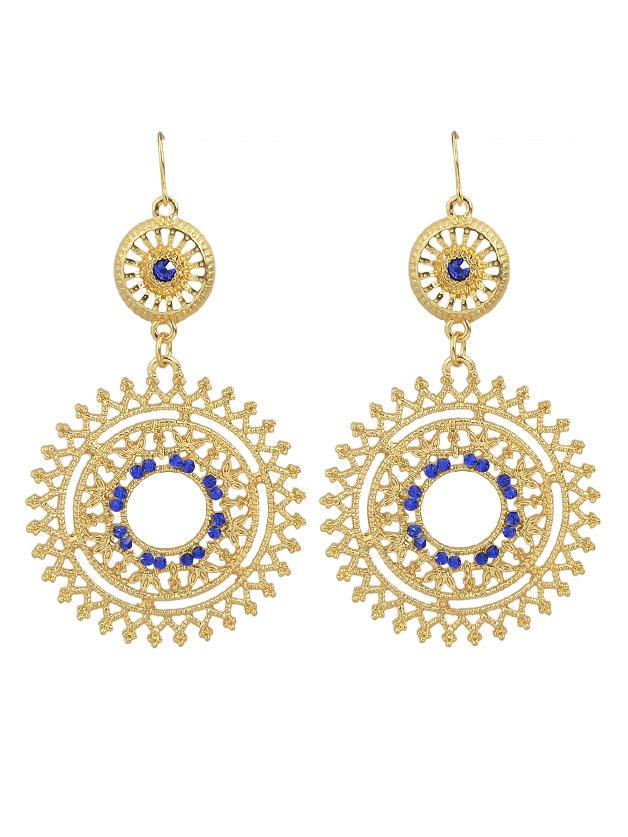 Romwe Blue Hollow Out Flower Simulated Rhinestone Earrings