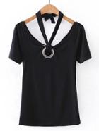 Romwe Halterneck Tee With Ring Detail