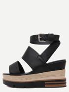 Romwe Black Open Toe Strap Platform Wedge Sandals