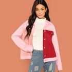 Romwe Color Block Pocket Collar Neck Jacket
