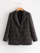 Romwe Double Button Dual Pocket Plaid Blazer