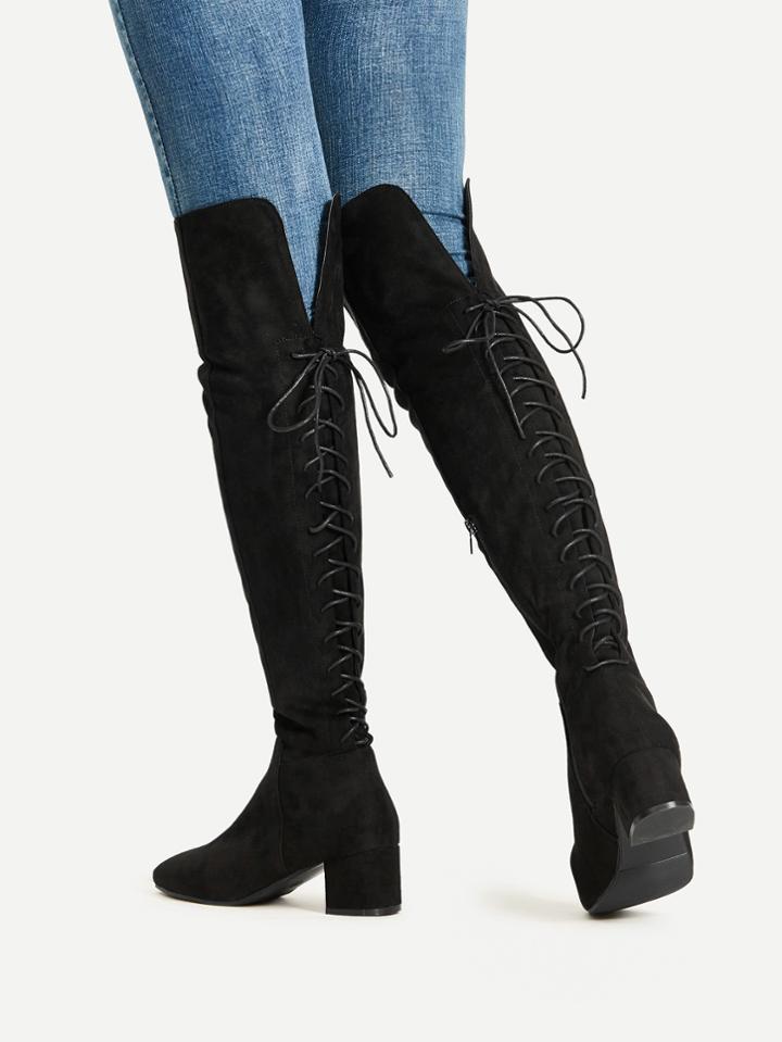Romwe Lace Up Over The Knee Boots