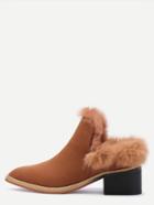 Romwe Brown Faux Fur Lined Suede Mules