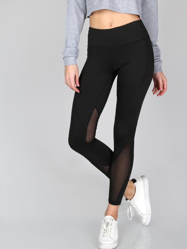 Romwe Thick Sheer Mesh Panel Leggings