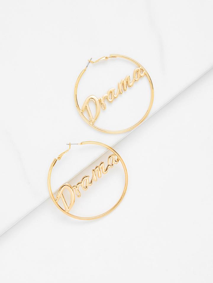 Romwe Letter Design Hoop Earrings