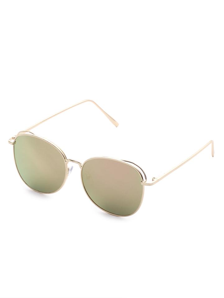 Romwe Gold Frame Flat Lens Sunglasses