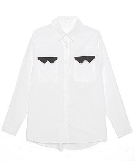Romwe Lapel Contrast Pockets Loose Blouse