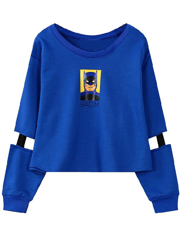 Romwe Cartoon Print Blue Sweatshirt