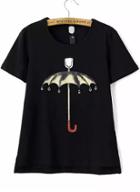 Romwe With Diamond Umbrella Print Black T-shirt