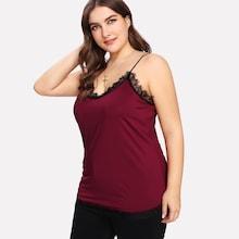 Romwe Plus Contrast Eyelash Lace Cami Top
