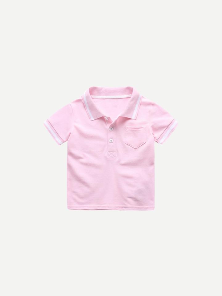 Romwe Pocket Polo Striped Sleeve Shirt