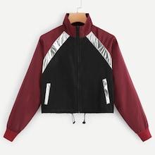 Romwe Stand Collar Colorblock Drawstring Jacket