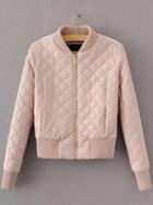Romwe Pink Striped Sleeve Zipper Up Pu Jacket