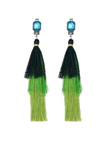 Romwe Green Ethnic Style Long Tassel Big Boho Earrings