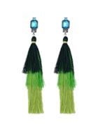 Romwe Green Ethnic Style Long Tassel Big Boho Earrings