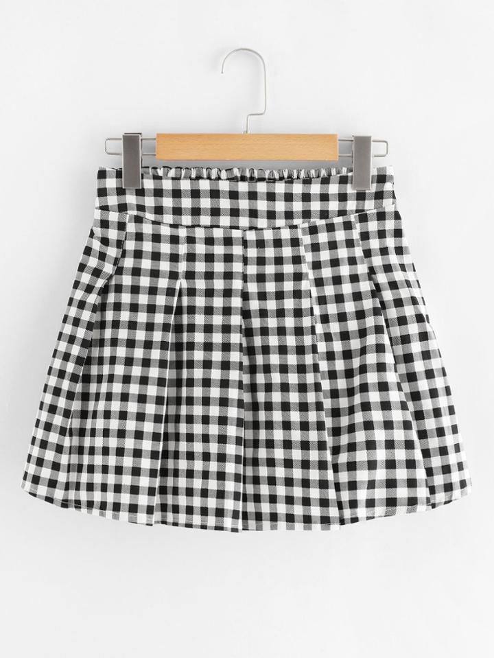 Romwe Gingham Pleated Skirt