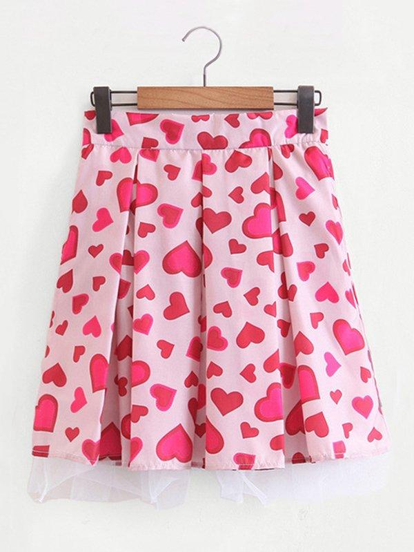 Romwe All Over Heart Print Skirt