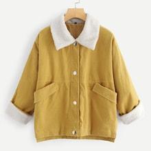 Romwe Single Breasted Pocket Side Corduroy Outerwear