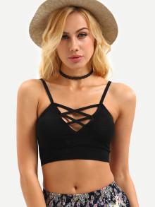 Romwe Lattice Front Crop Cami Top