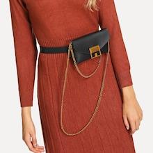 Romwe Chain Decor Flap Pu Bum Bag