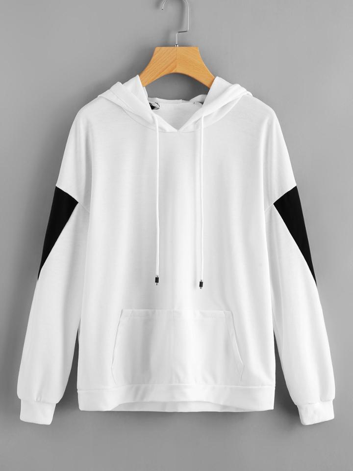 Romwe Cut And Sew Kangaroo Pocket Sweatshirt