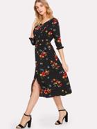 Romwe Button Up Frilled Floral Dress