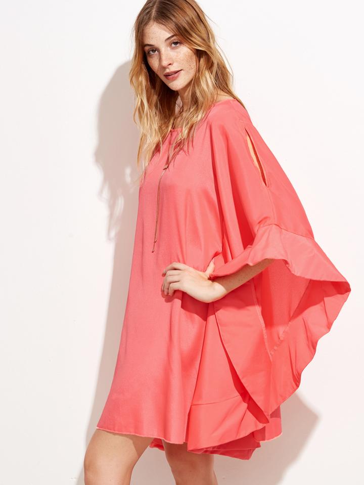 Romwe Pink Cut Out Batwing Sleeve Keyhole Back Shift Dress