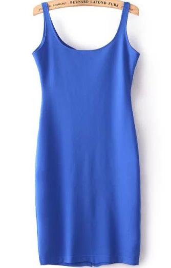 Romwe Spaghetti Strap Split Bodycon Blue Dress