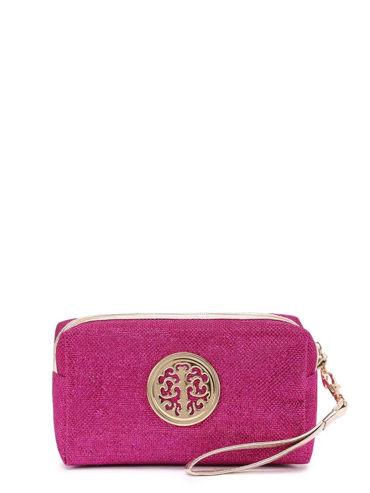 Romwe Metal Detail Makeup Bag With Wristlet